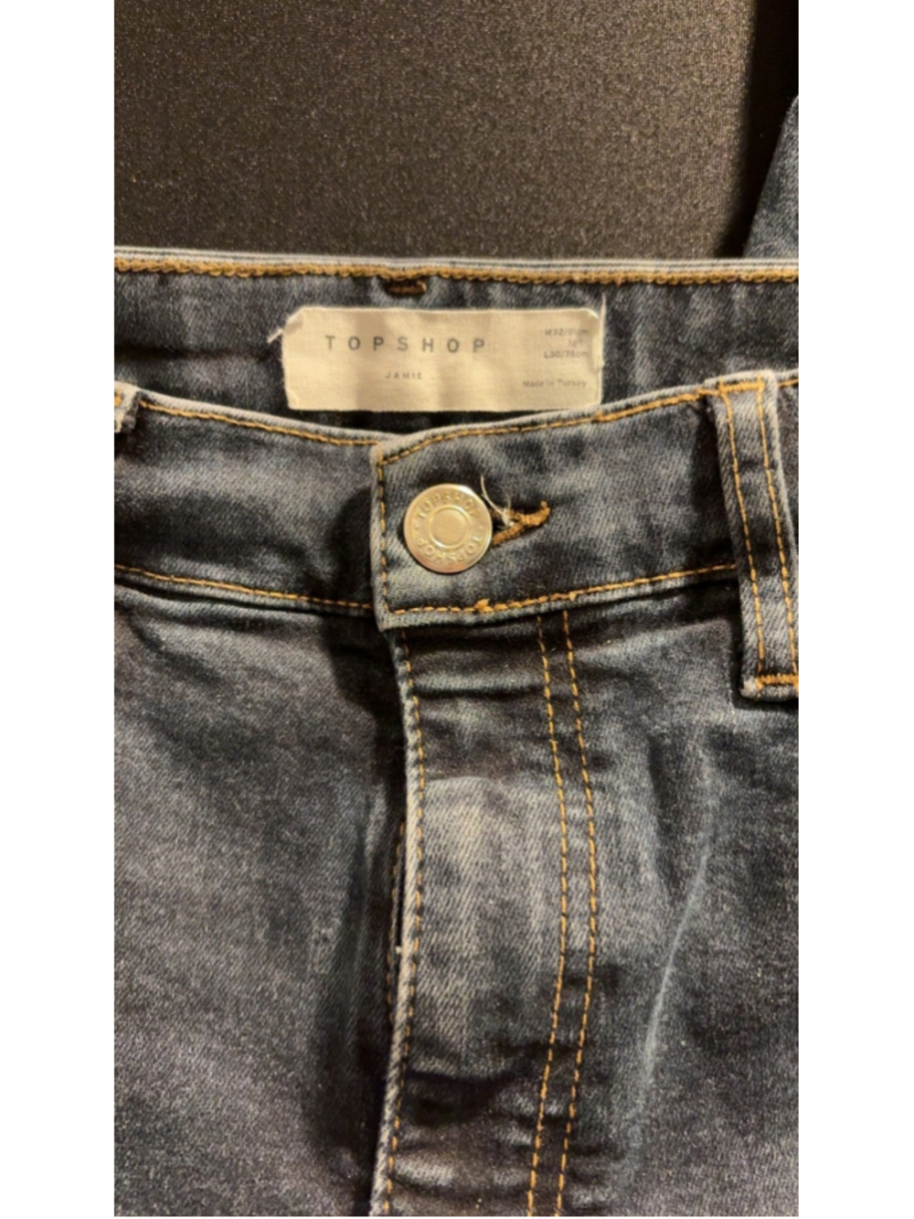 Topshop Jamie Skinny High-Waisted Blue Jeans with Distressed Hem